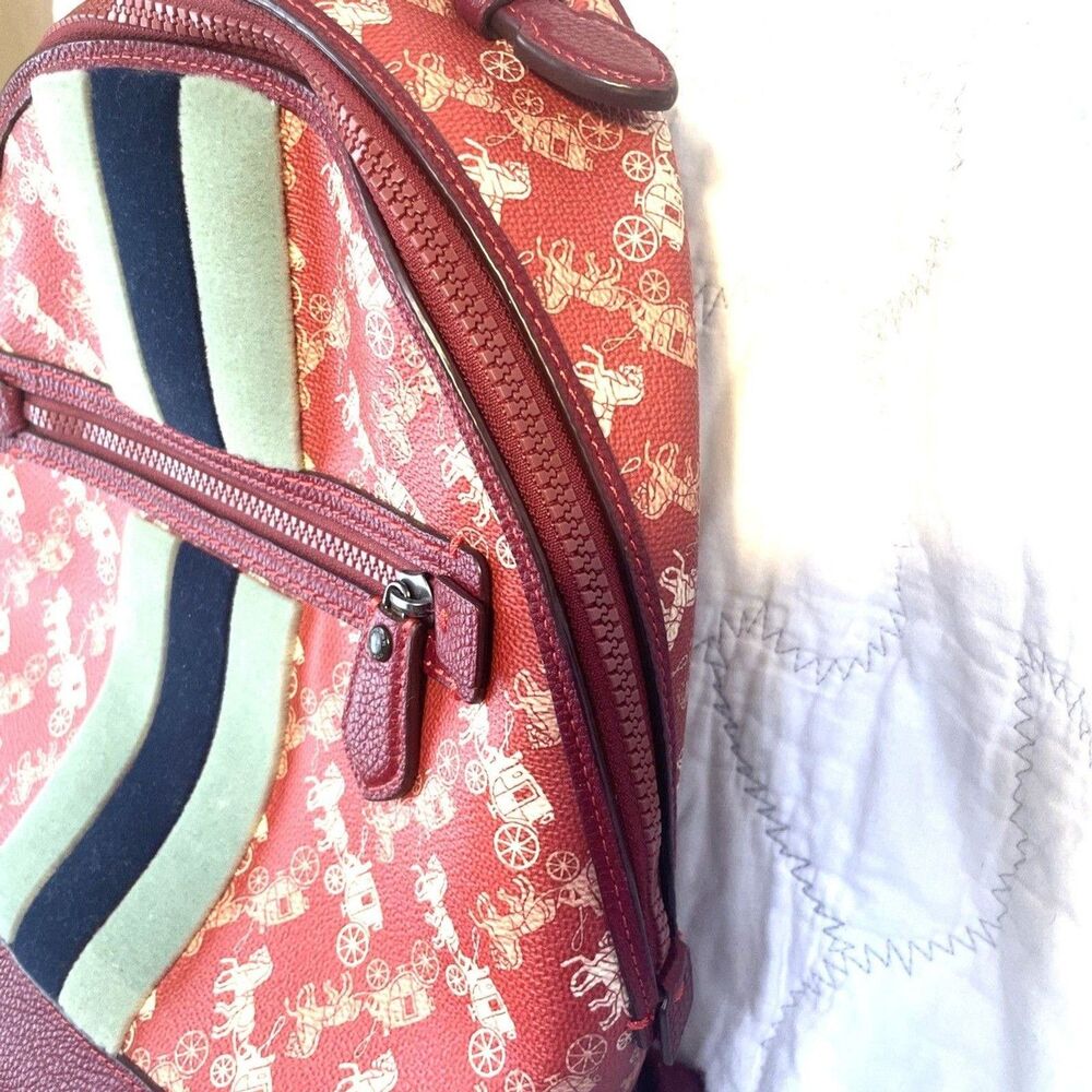 Coach New Year Barrow Backpack Red Coated Canvas Horse Carriage Varsity Stripe - Picture 3 of 14